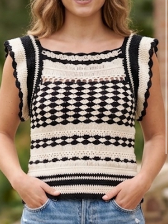 Forever 21 Tops - Forever 21 Black and Cream Crochet Tank Top Sise S